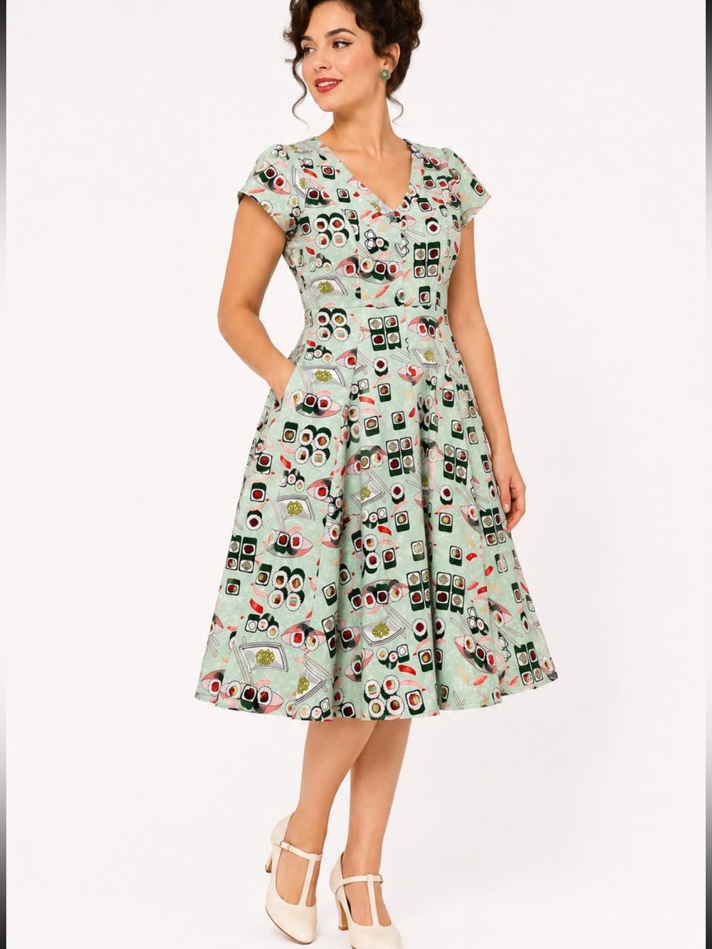 Unique Vintage Sushi Print Dress size Medium